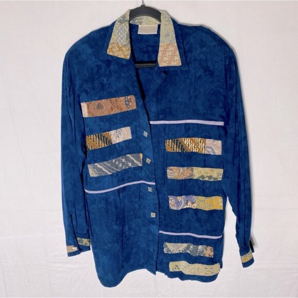 Vintage Nativewear Designs Blue Stonewash Long Sleeve Button Up Blouse M - Picture 16 of 16